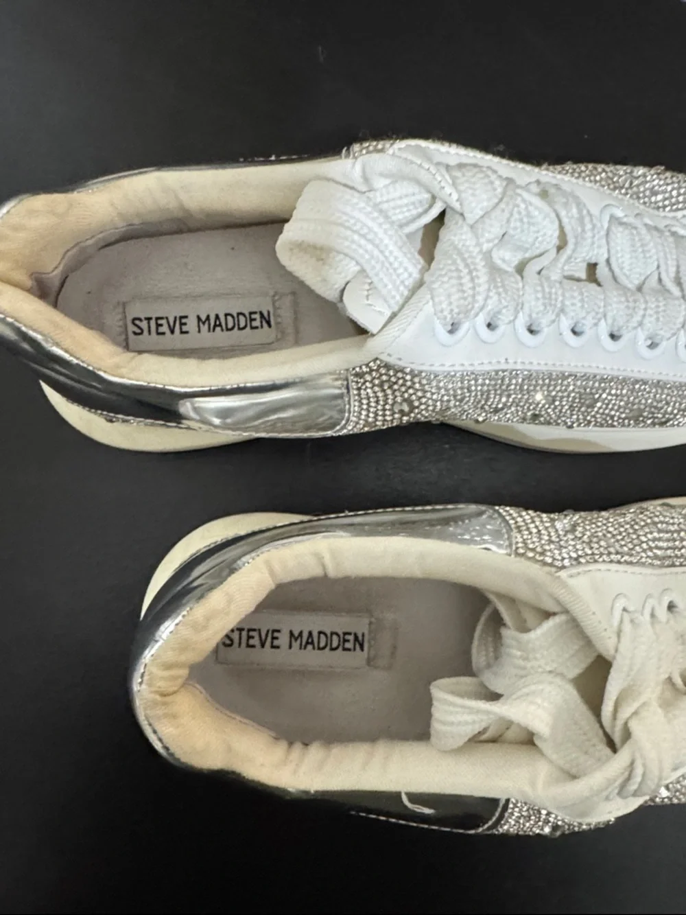 Steve Madden GLIMMER Silver Crystal Rhinestone Lace-Up Sneakers Size 7.5